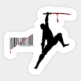 ninja slicing a bar code with a katana Sticker